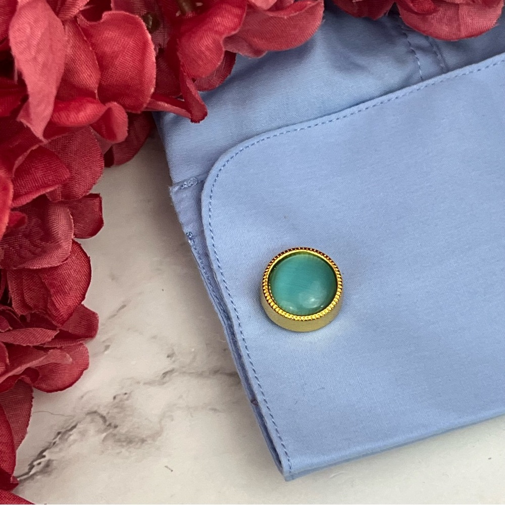 Elegant Round Caribbean Blue Aquamarine Cufflinks - Picture 11 of 16